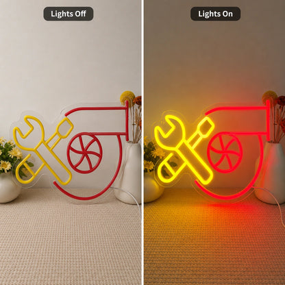 Mechanic Tools Neon Sign LED Neon Sign day and night comparison