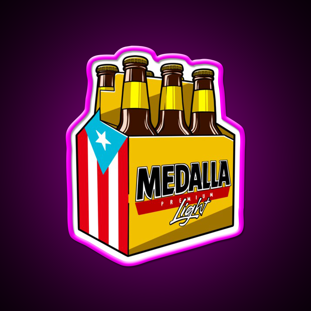 Medalla Light Six Pack Beer Bar Decor Led Neon Sign Rgb Color - Neon sign mounted on wall in room