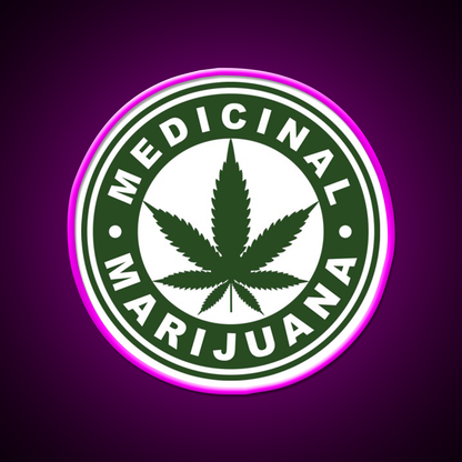Medical Hemp Inspired Green Leaf Led Neon Sign Rgb Color - Neon sign mounted on wall in room
