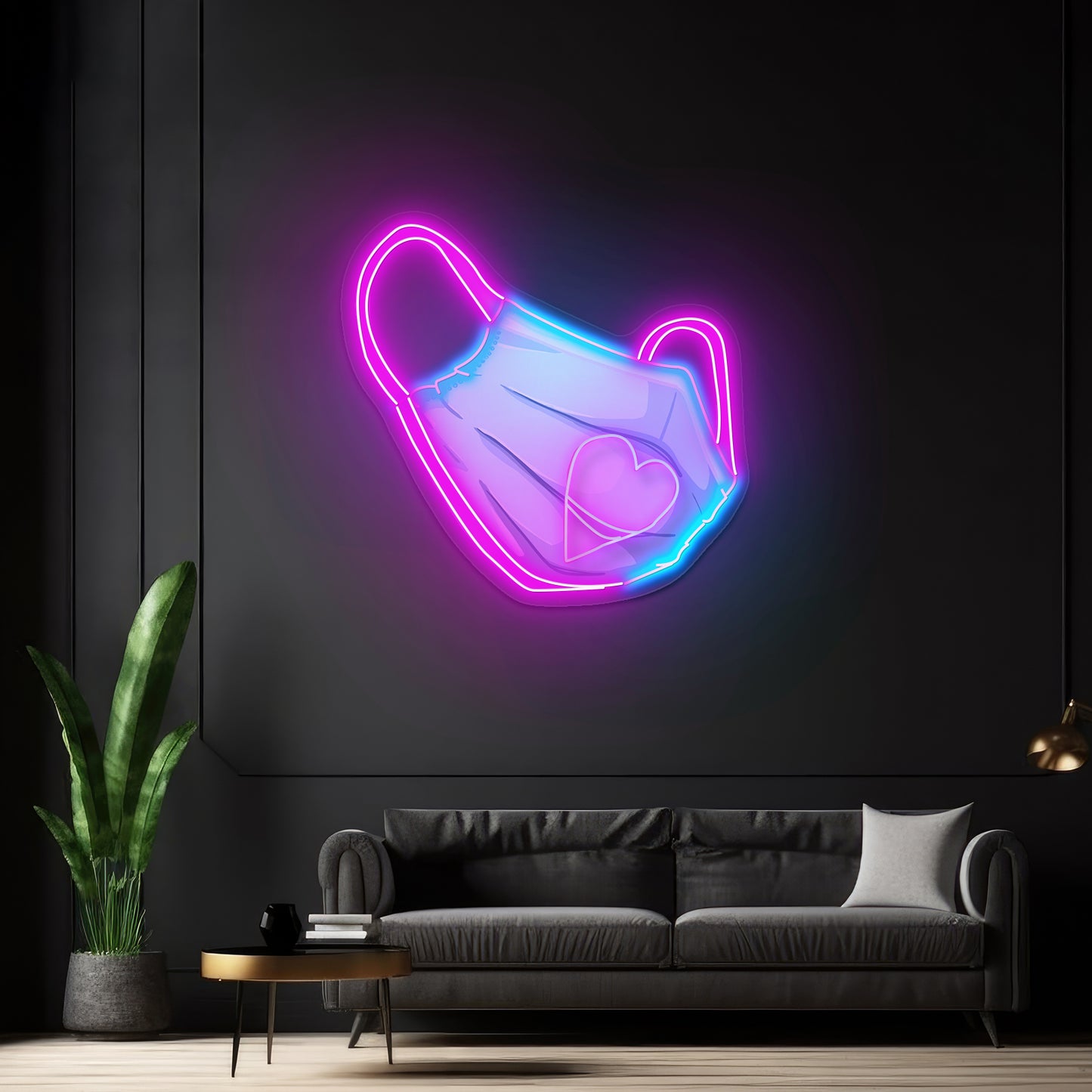 Medical Mask With Heart Artwork Custom Led Signs