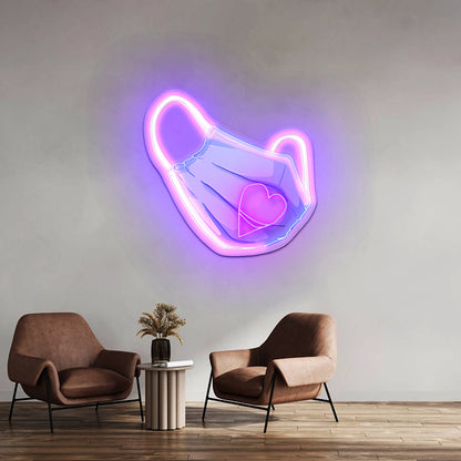 Medical Mask With Heart Artwork Custom Led Signs