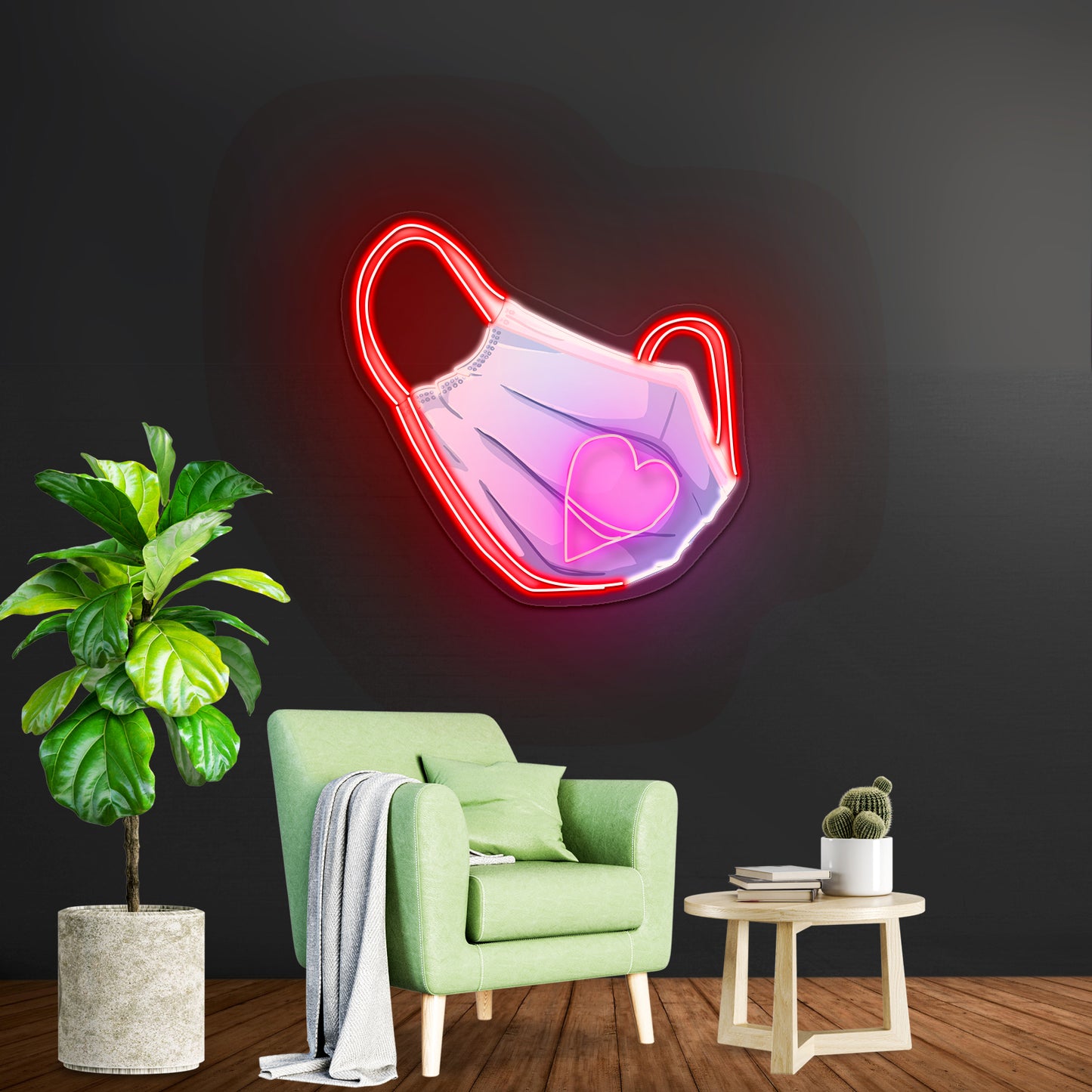 Medical Mask With Heart Artwork Custom Led Signs