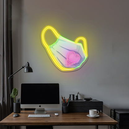 Medical Mask With Heart Artwork Custom Led Signs