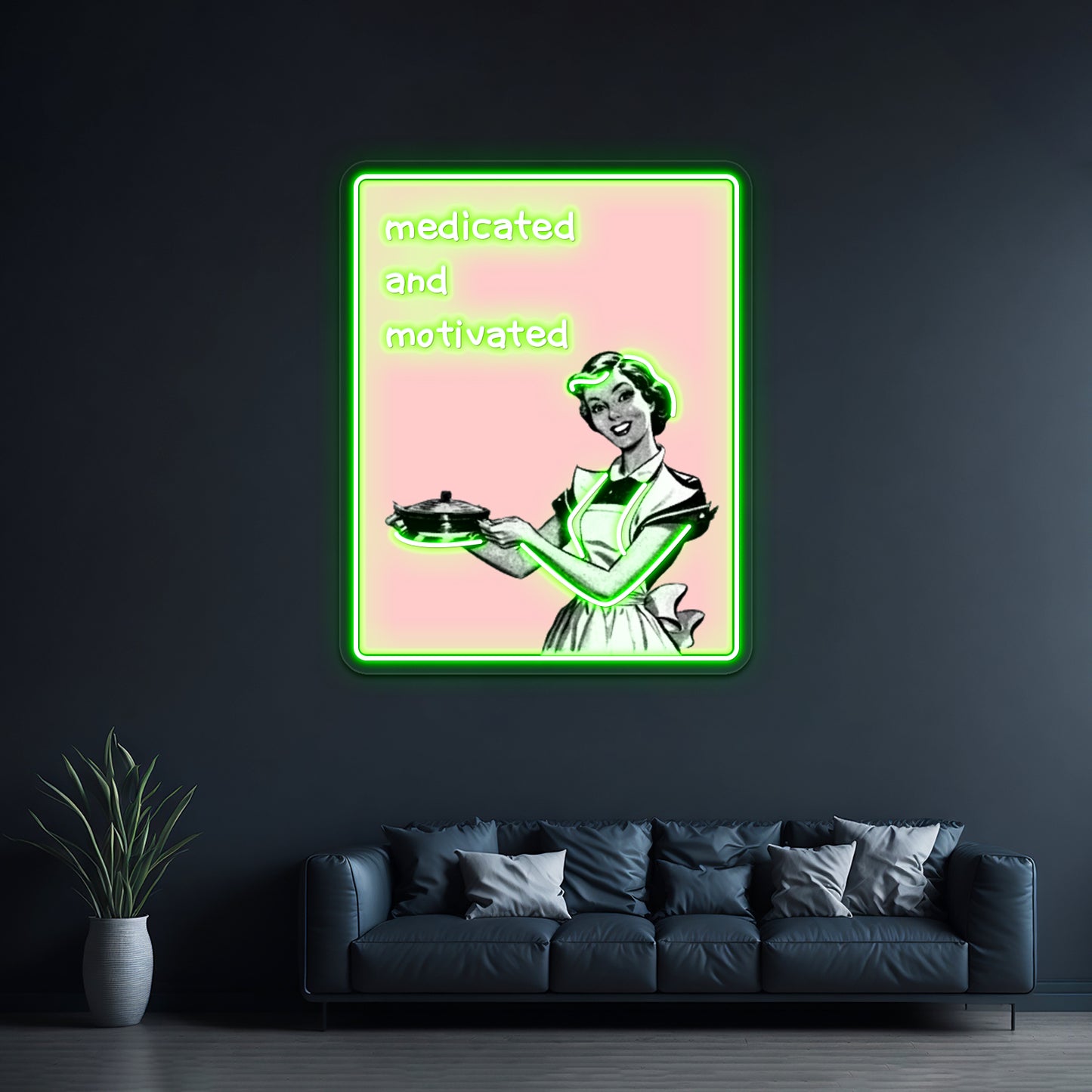 Medicated And Motivated Pink Artwork Neon Wall Signs