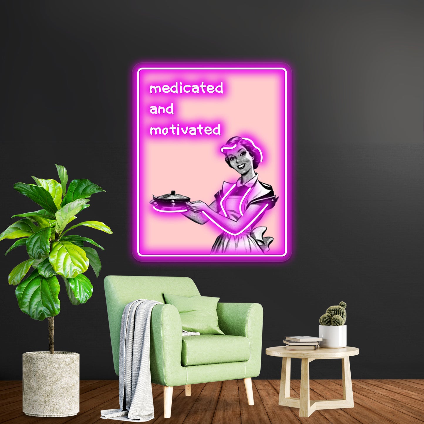 Medicated And Motivated Pink Artwork Neon Wall Signs