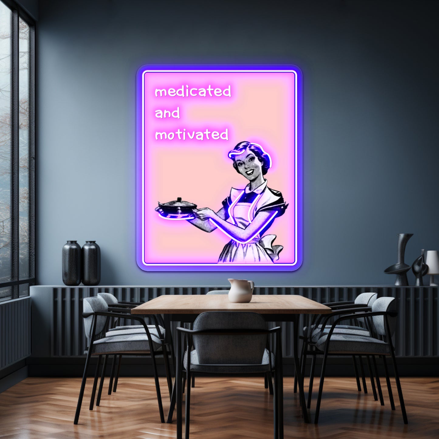 Medicated And Motivated Pink Artwork Neon Wall Signs