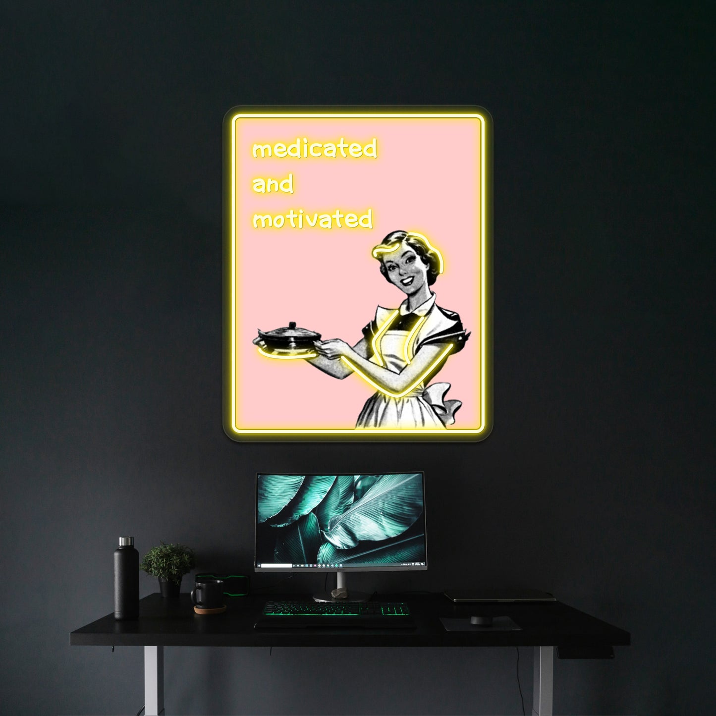 Medicated And Motivated Pink Artwork Neon Wall Signs