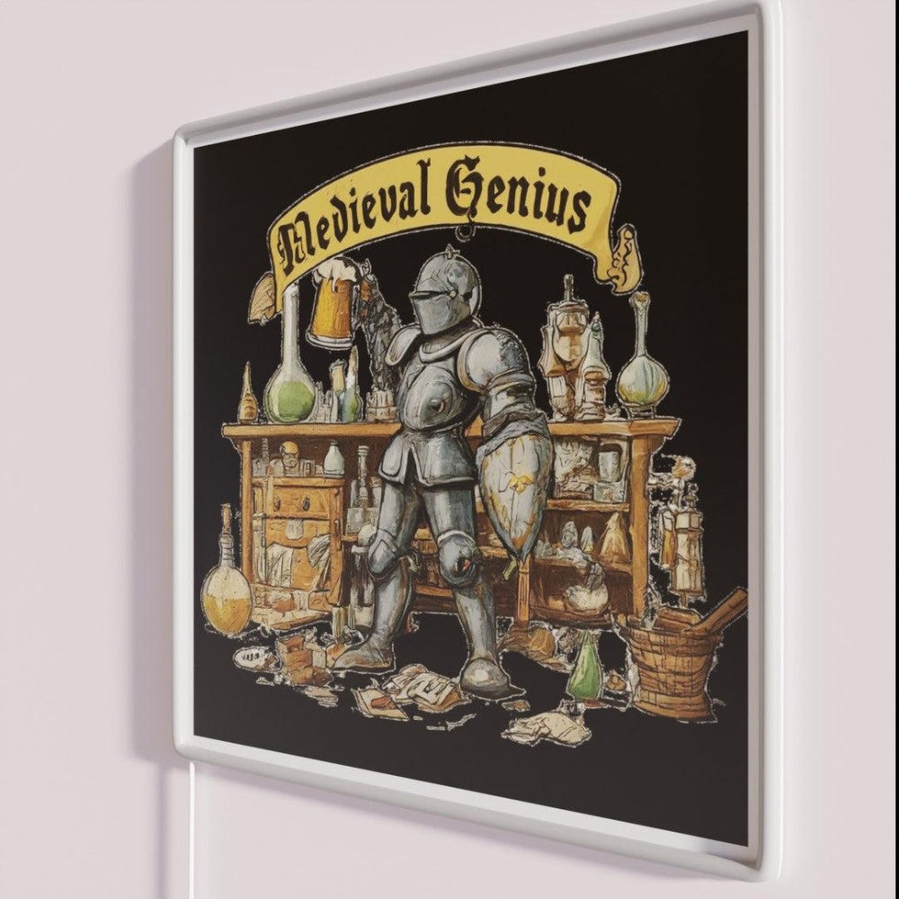 Medieval Genius Rgb Led Neon Sign - Neon sign mounted on wall in room