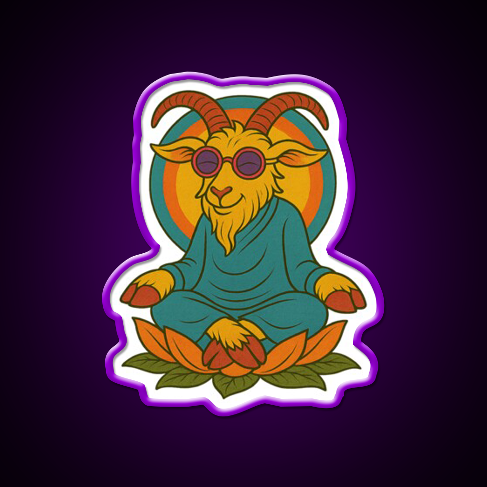 Meditating Goat Yoga Led Neon Sign For Wellness Space Rgb Color