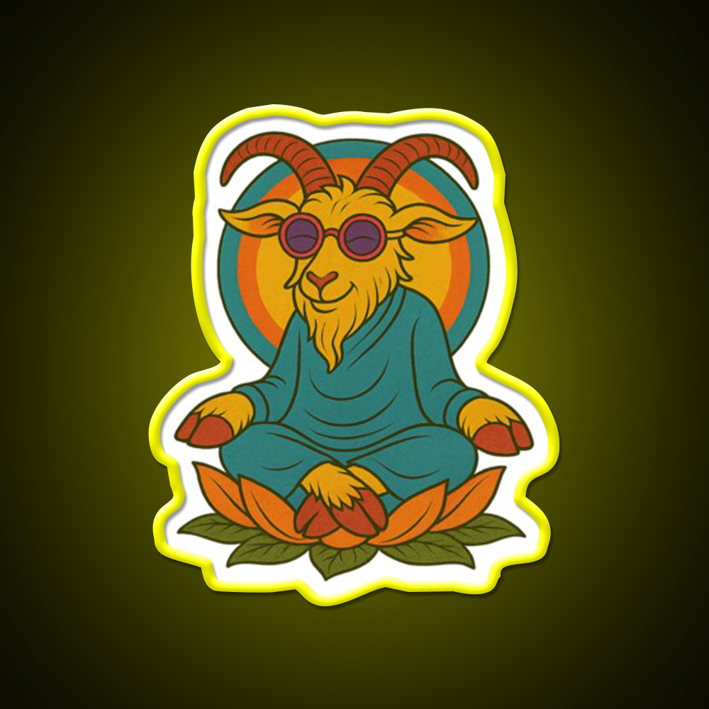 Meditating Goat Yoga Led Neon Sign For Wellness Space Rgb Color
