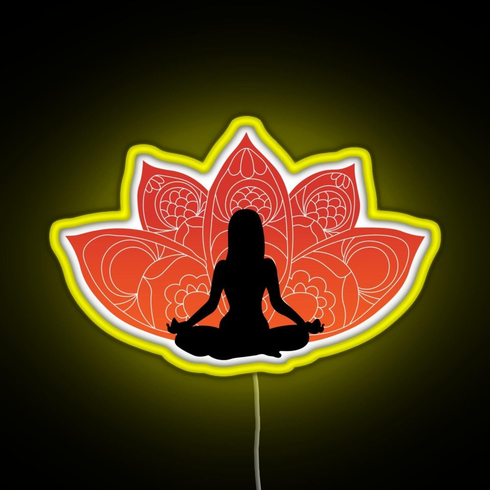 Meditating In A Lotus Pose Rgb Neon Sign - Neon sign mounted on wall in room