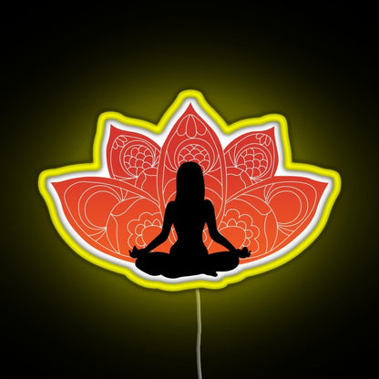 Meditating In A Lotus Pose Rgb Neon Sign - Neon sign mounted on wall in room