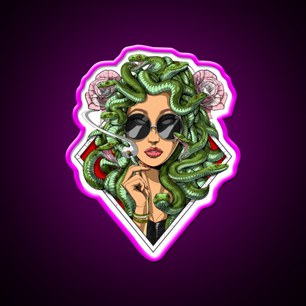 Medusa Hippie Stoner Hemp Inspired Green Leaf Led Neon Sign Rgb Color - Neon sign mounted on wall in room