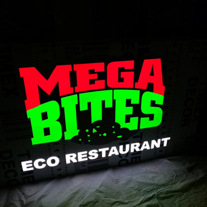 Mega Bites Eco Restaurant 3D Frontlit Channel Letters Led Light Sign