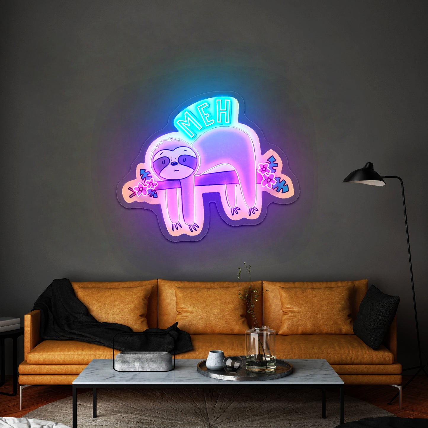 Meh Sloth Artwork Anime Neon Sign