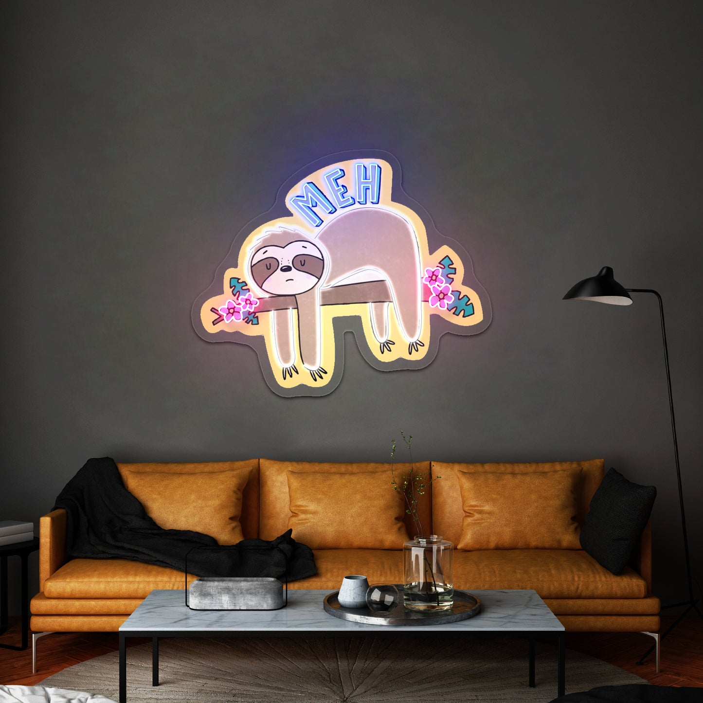 Meh Sloth Artwork Anime Neon Sign