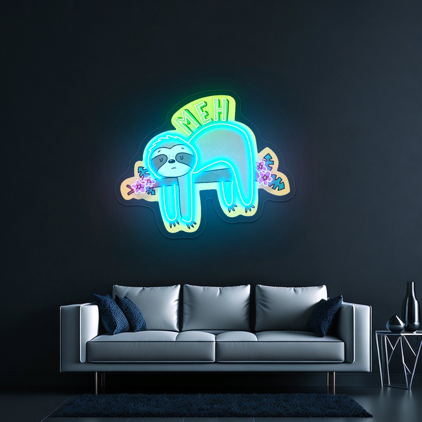 Meh Sloth Artwork Anime Neon Sign