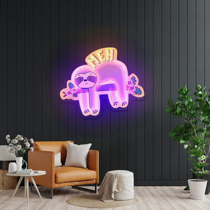 Meh Sloth Artwork Anime Neon Sign