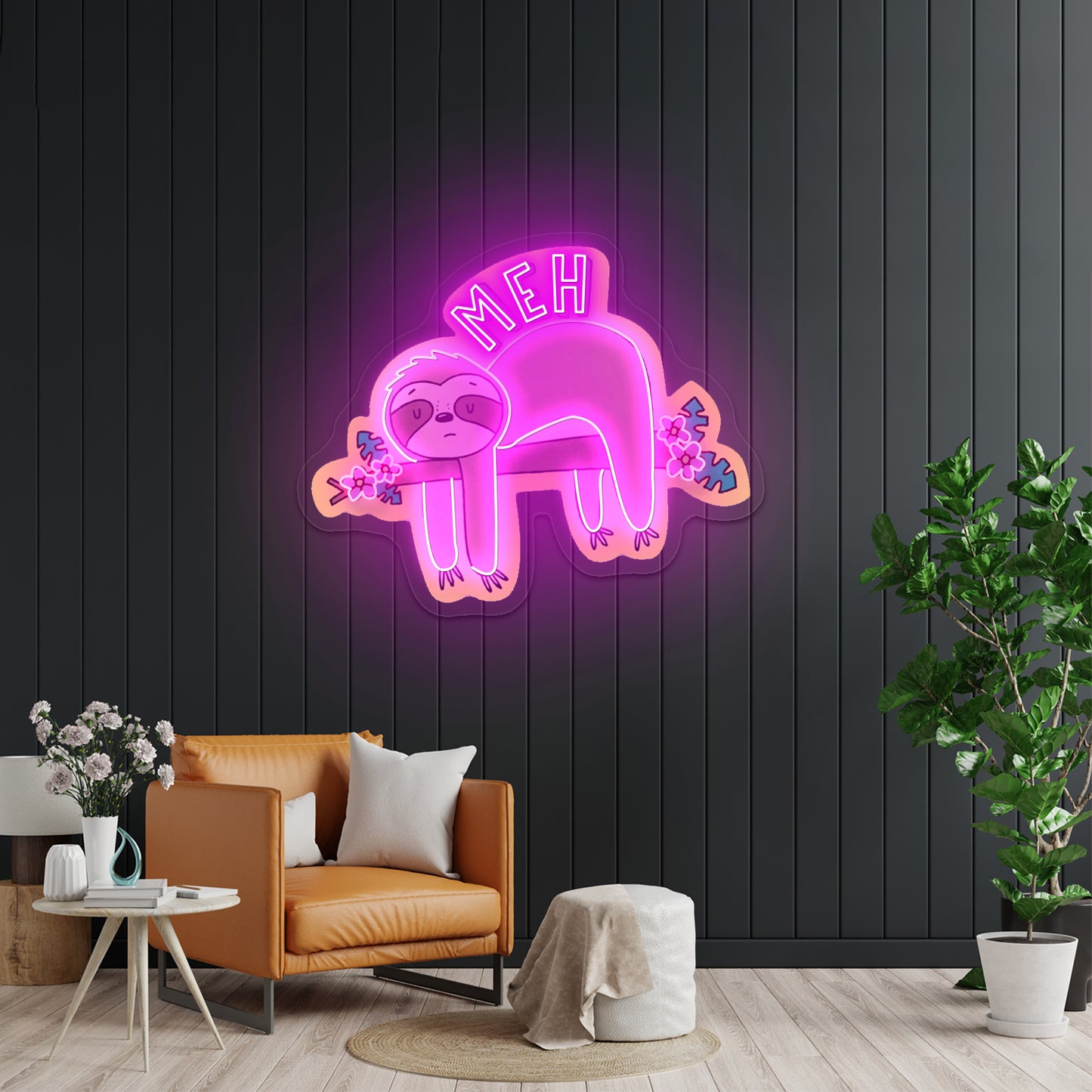 Meh Sloth Artwork Anime Neon Sign