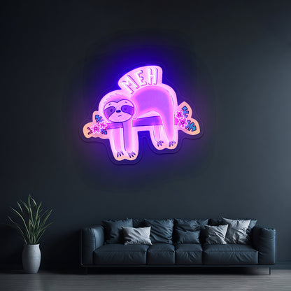 Meh Sloth Artwork Anime Neon Sign