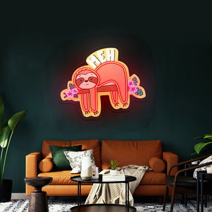 Meh Sloth Artwork Anime Neon Sign