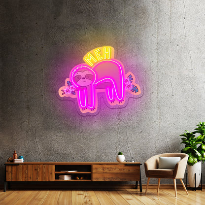 Meh Sloth Artwork Anime Neon Sign