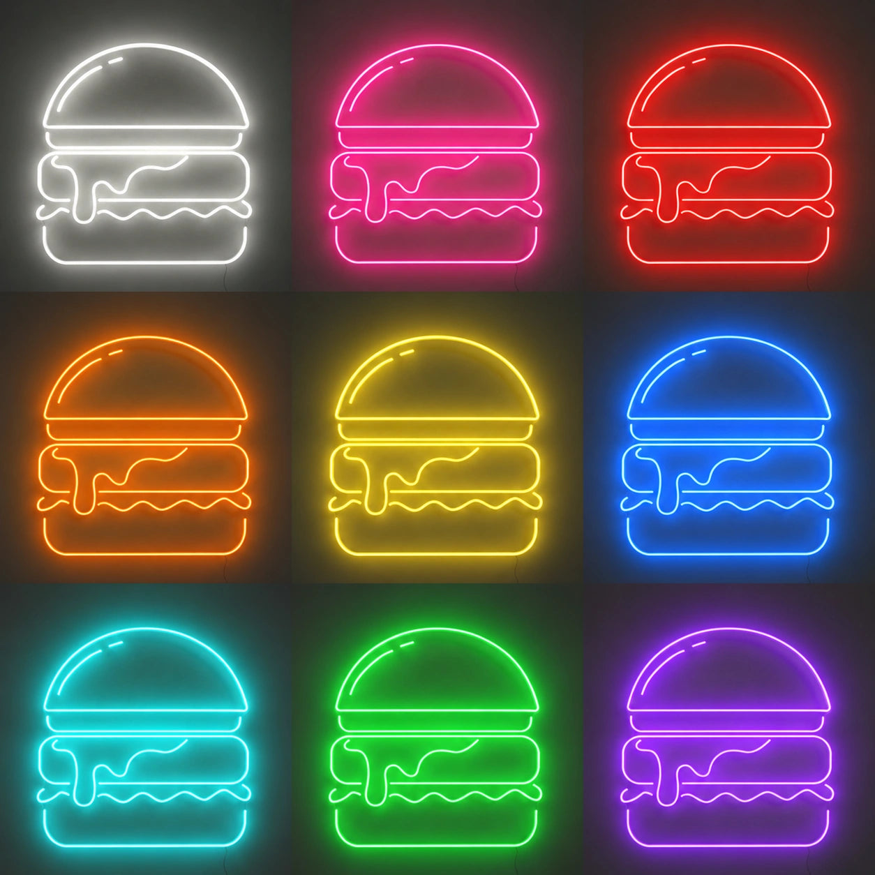 Melted Cheese Burger Neon Sign LED Neon Sign color grid