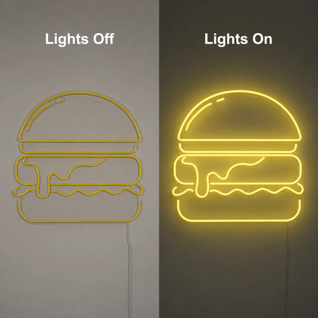 Melted Cheese Burger Neon Sign LED Neon Sign day and night comparison