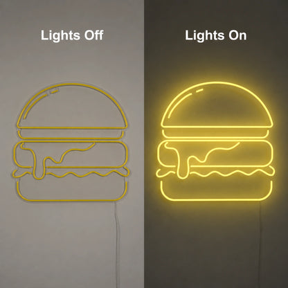 Melted Cheese Burger Neon Sign LED Neon Sign day and night comparison