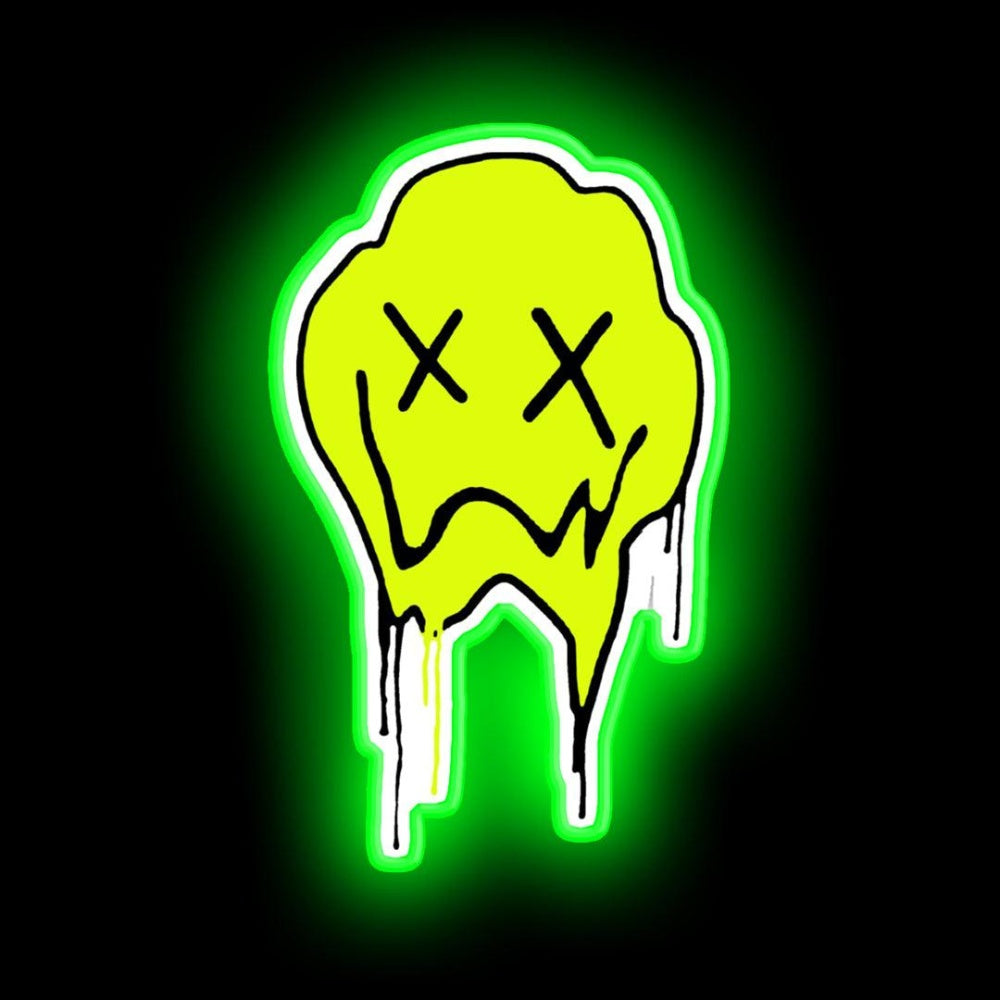 Melting Smiley Face Neon Sign - Custom LED neon sign front view