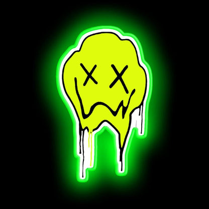 Melting Smiley Face Neon Sign - Custom LED neon sign front view