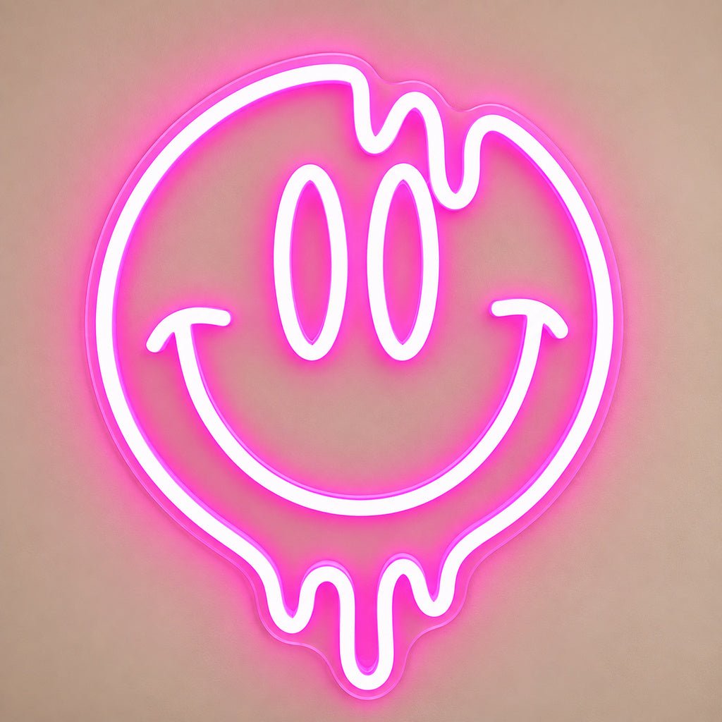Melting Smiley Face Pink LED Neon Sign - Shineneon