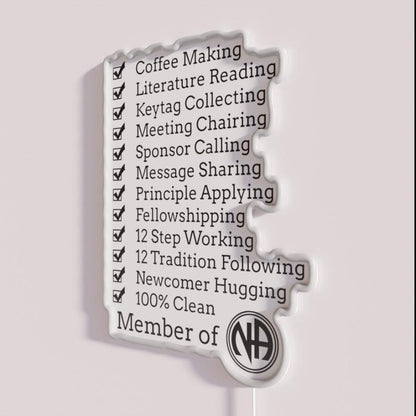 Member Of Na Rgb Led Neon Sign - Neon sign mounted on wall in room