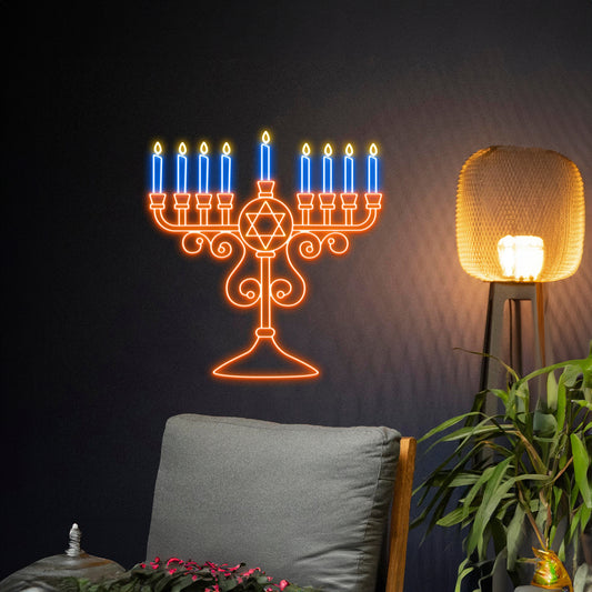 Menorah Neon Sign Hanukkah Neon Light Wall Art Decor