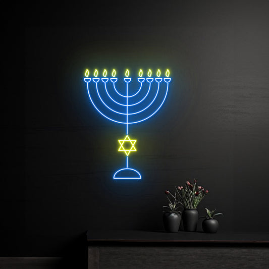 Menorah Neon Sign, Jewish Holiday Led Sign Hanukkah Neon Light