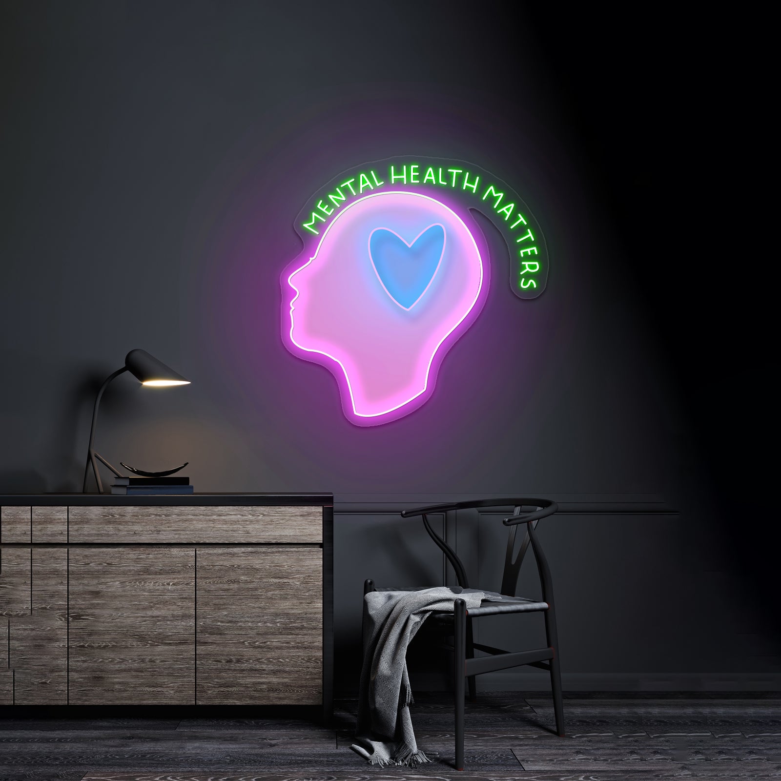 Mental Health Matters Head Heart Artwork Neon Sign Artwork For Sale