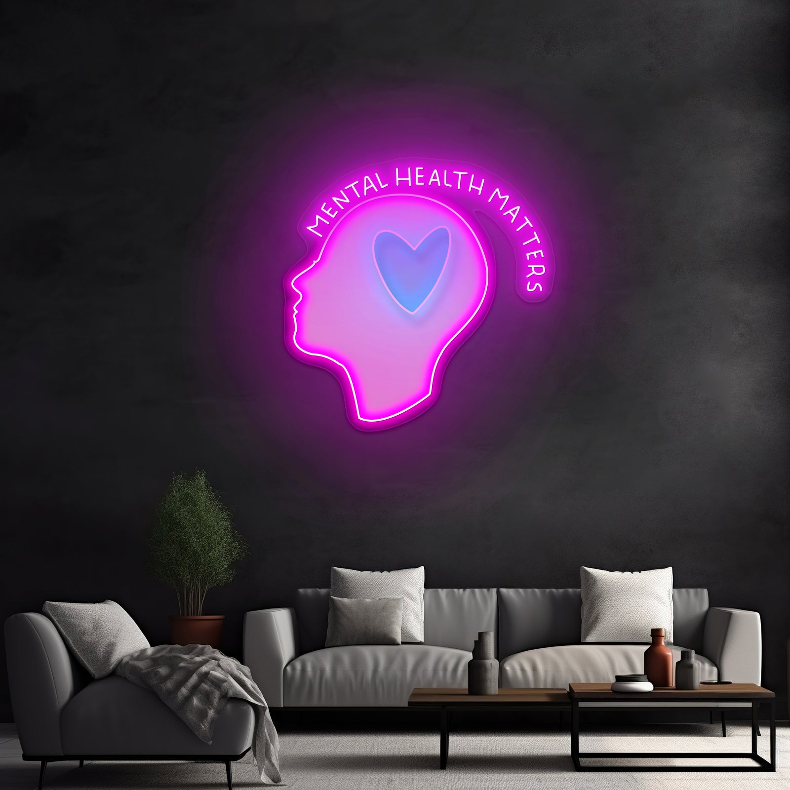 Mental Health Matters Head Heart Artwork Neon Sign Artwork For Sale