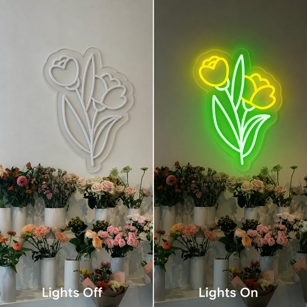 Meon Clubs LED Neon Sign Man Cave Neon Sign day and night comparison