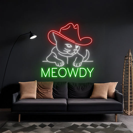 Meowdy Cowboy Cat Neon Sign Room Wall Art Decoration