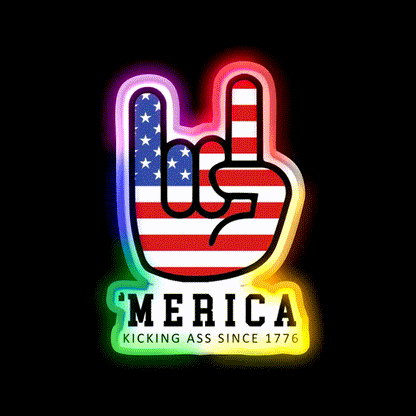Merica Kicking Ass Since 1776 Beer Bar Decor Led Neon Sign Rgb Color - LED neon sign close-up detail