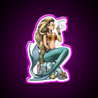Mermaid Hippie Stoner Hemp Inspired Green Leaf Led Neon Sign Rgb Color - Neon sign mounted on wall in room