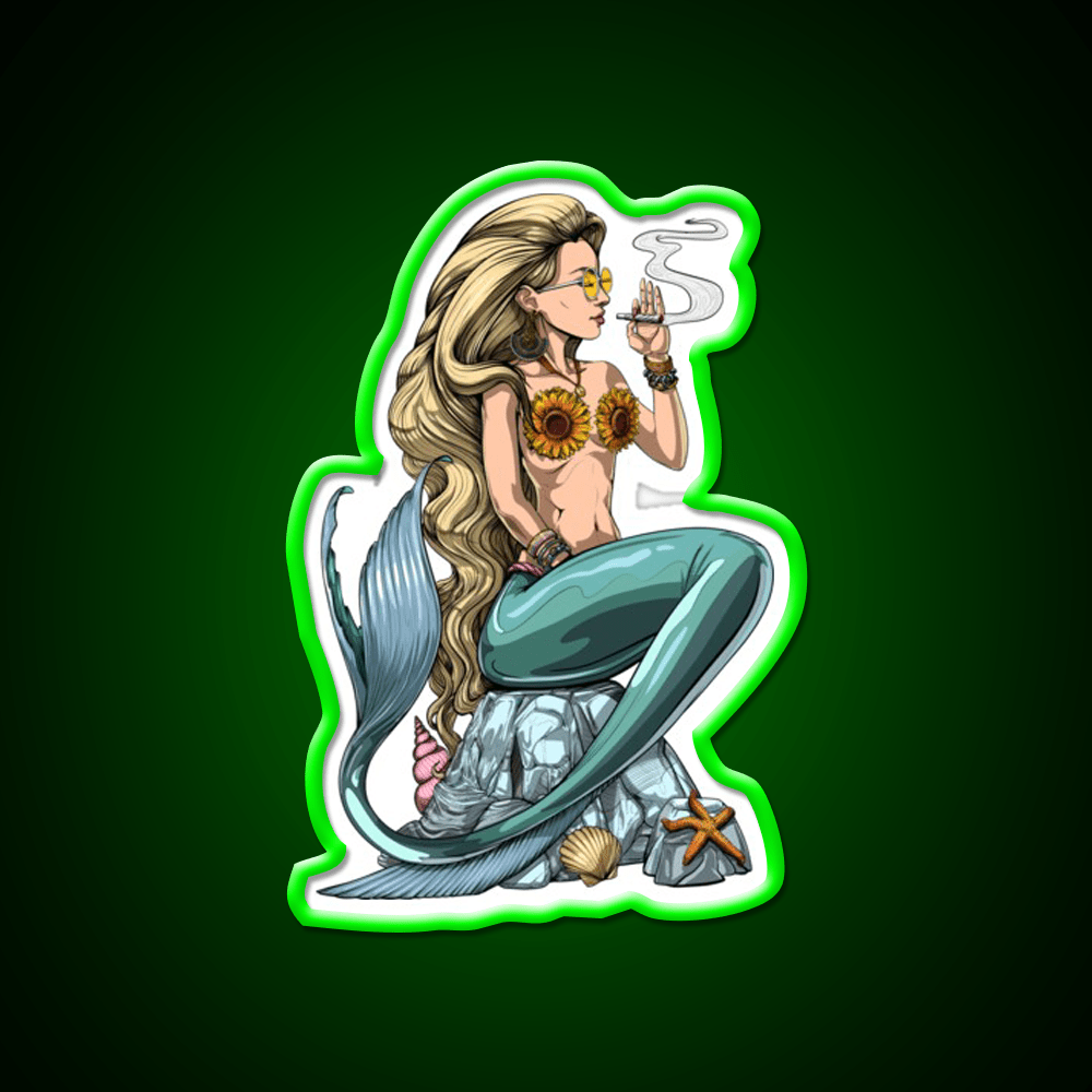Mermaid Hippie Stoner Hemp Inspired Green Leaf Led Neon Sign Rgb Color - Shineneon