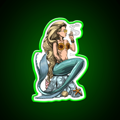 Mermaid Hippie Stoner Hemp Inspired Green Leaf Led Neon Sign Rgb Color - Shineneon