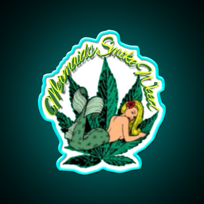 Mermaids Smoke Weed Hemp Inspired Green Leaf Led Neon Sign Rgb Color - Size and dimension reference