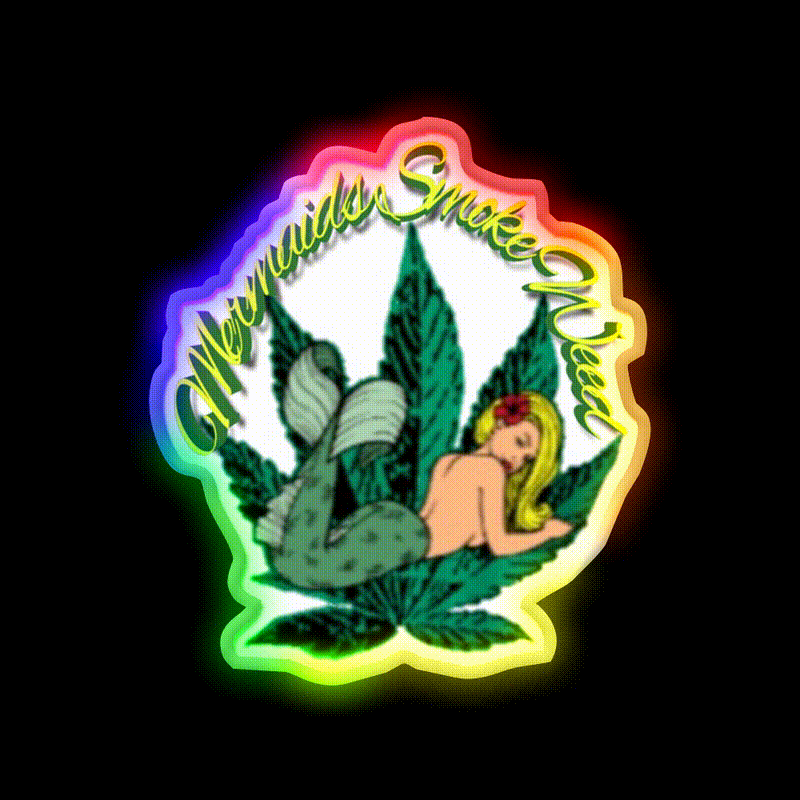 Mermaids Smoke Weed Hemp Inspired Green Leaf Led Neon Sign Rgb Color - LED neon sign close-up detail