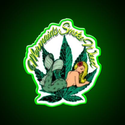 Mermaids Smoke Weed Hemp Inspired Green Leaf Led Neon Sign Rgb Color - LED neon sign view 8