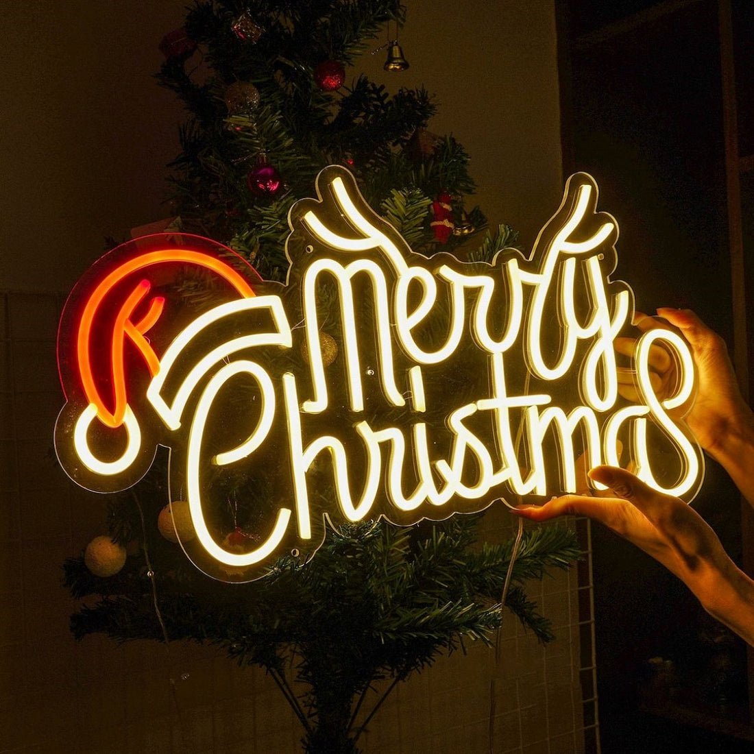 Merry Christams With Hat Led Sign Business Neon Signs - Shineneon