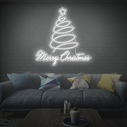 Merry Christmas Blue Spiral Tree With Star Led Neon Sign For Indoor Decor | Shineneon
