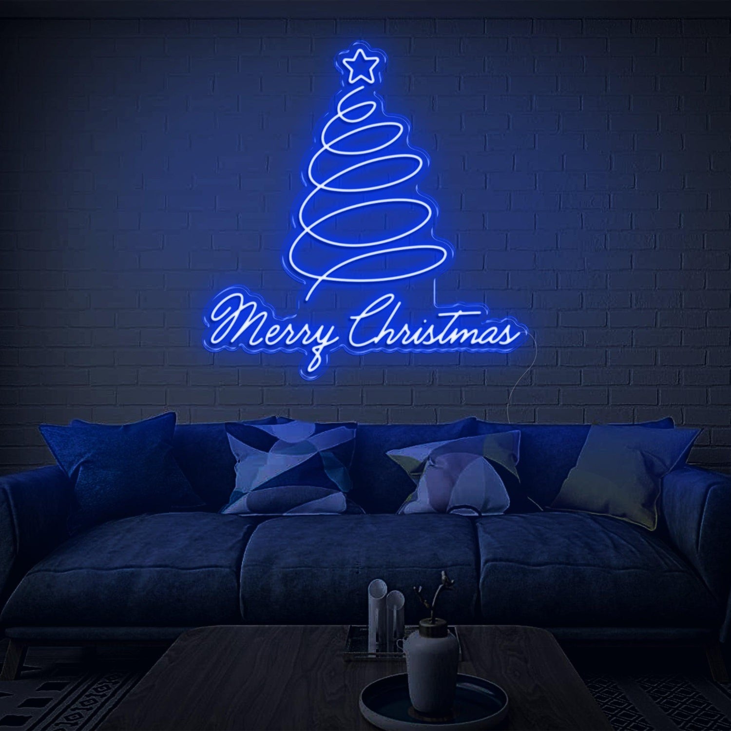Merry Christmas Blue Spiral Tree With Star Led Neon Sign For Indoor Decor | Shineneon
