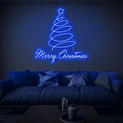 Merry Christmas Blue Spiral Tree With Star Led Neon Sign For Indoor Decor | Shineneon